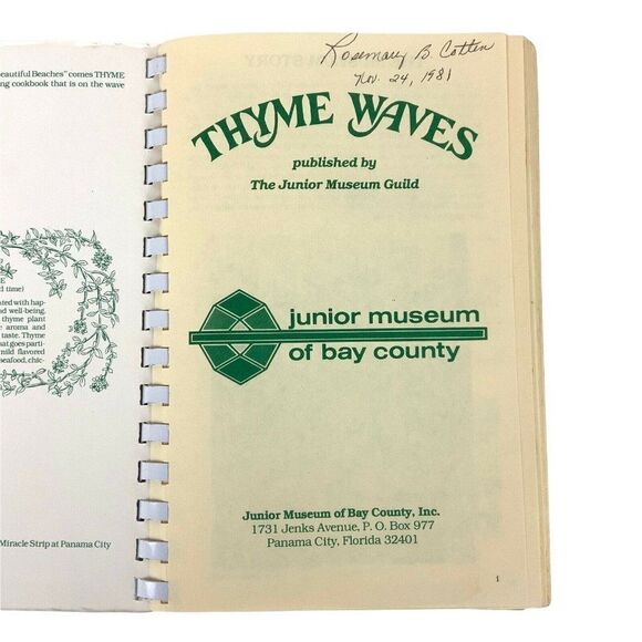 Thyme Waves Cookbook Time and Energy Saving Recipes Jr Museum Guild Panama City - Picture 4 of 12